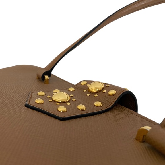 Prada Saffiano Cuir Studded Promenade Shoulder Bag – Authentic COA, Card & Strap - Picture 3 of 16